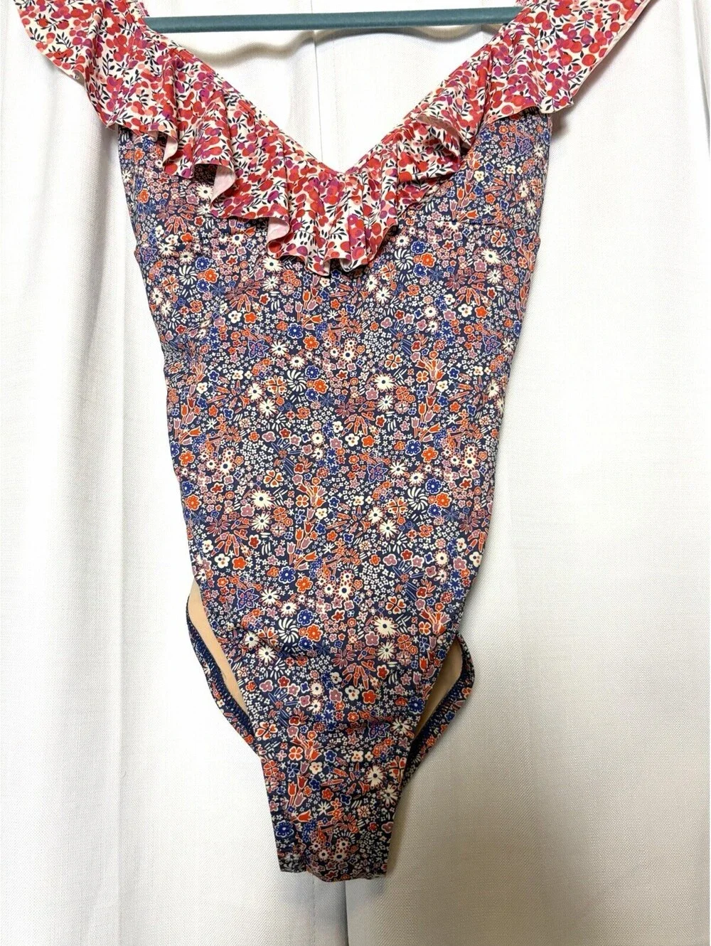 J. Crew Ruffle Deep V One Piece Swimsuit in Liberty Multi Floral Beach US 2 $168